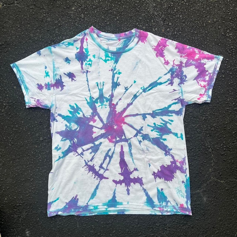 Hand Dyed Tie Dye Purple Blue Pink Spiral T Shirt Size Large